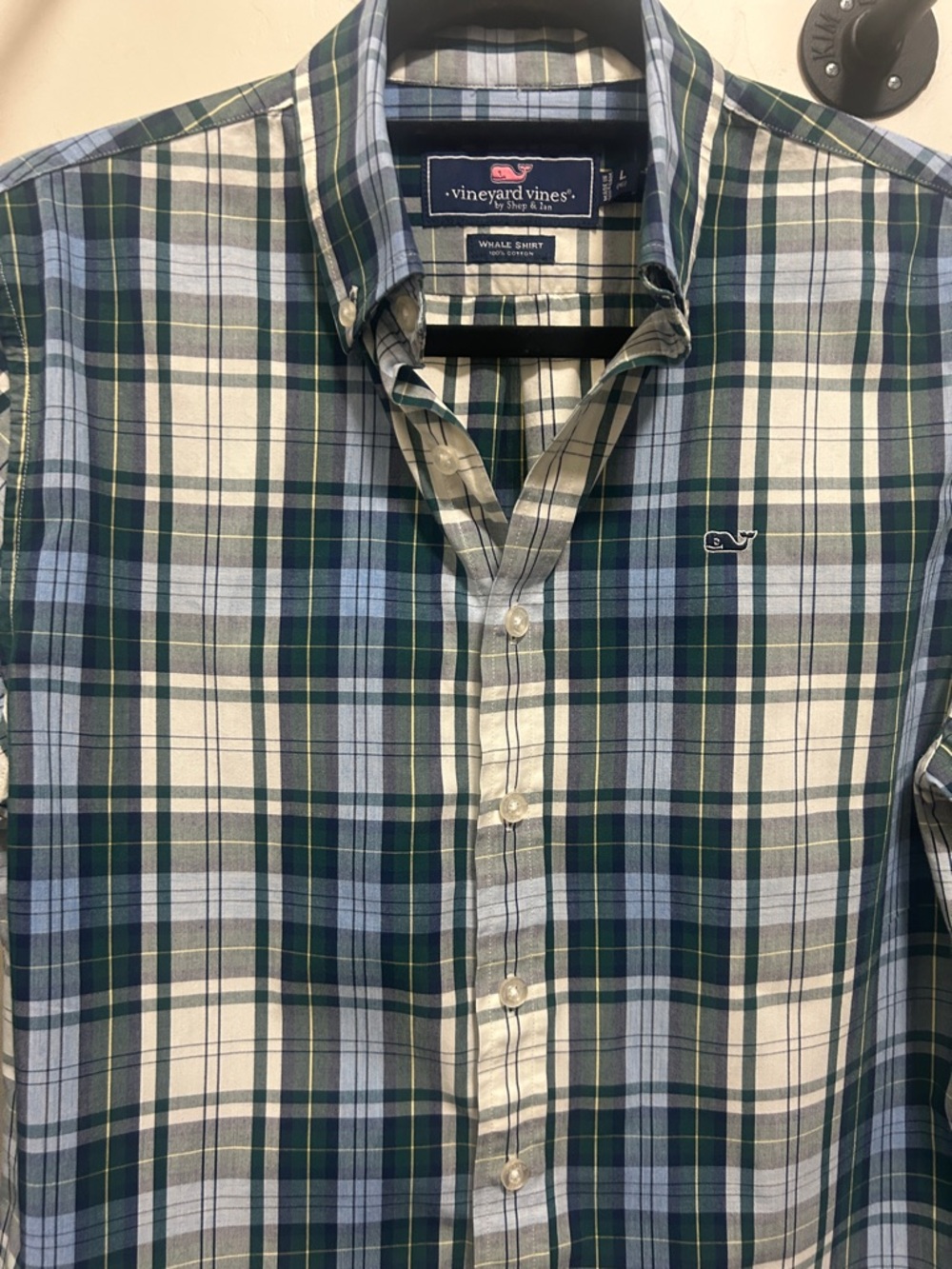 Vineyard Vines Blue, Green & White Plaid Button-Down Shirt